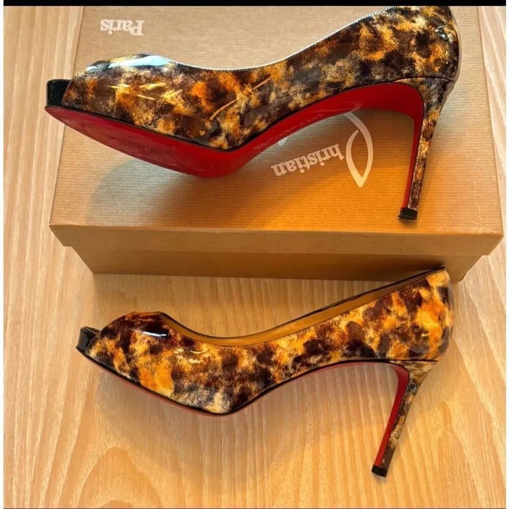 Christian Louboutin Leopard Patent Peep Toe heels size 36.5